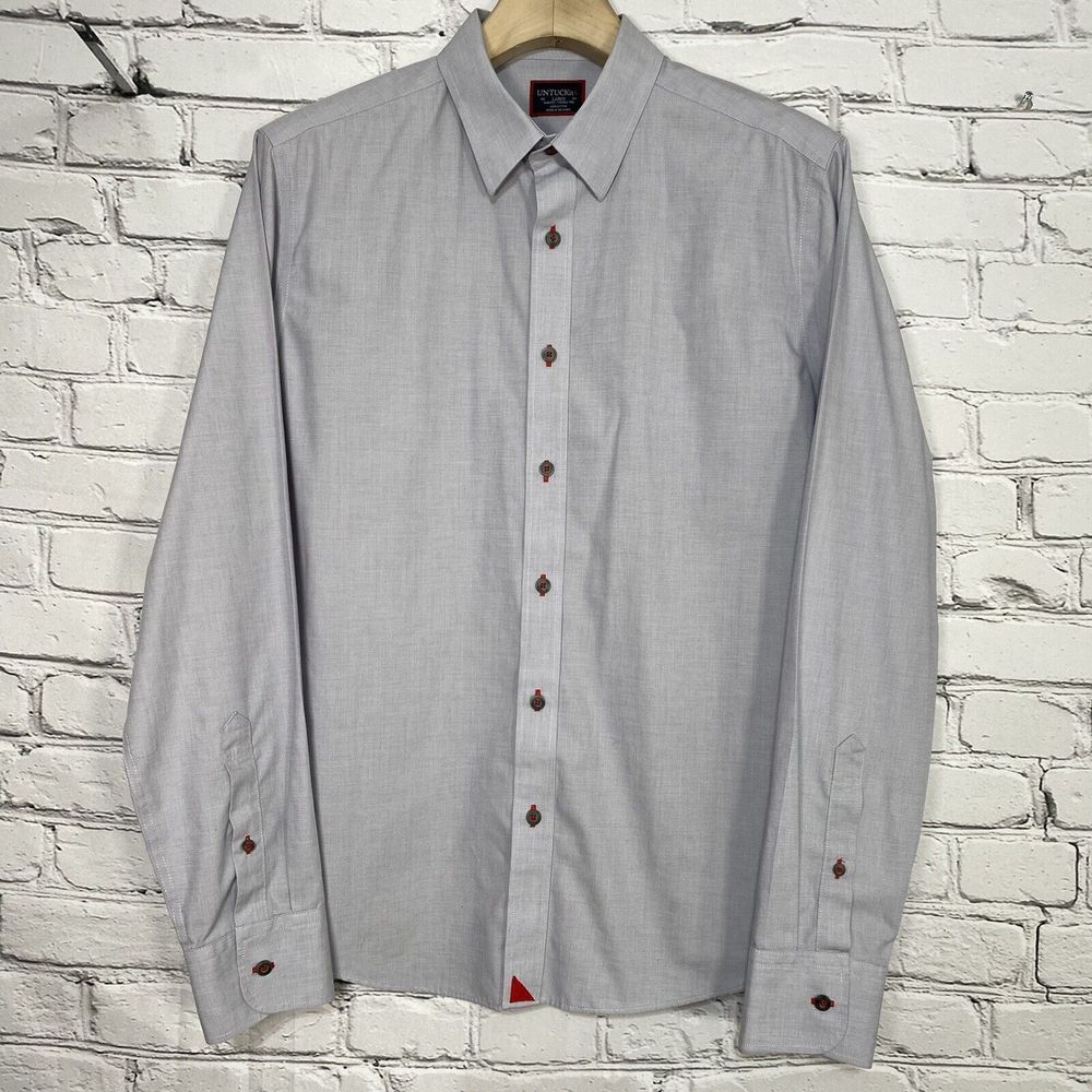 Untuckit Rubican Wrinkle Free Long Sleeve Button Up Shirt Slim Fit Size L Gray